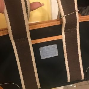 Mini Black, brown  cloth leather trim bag